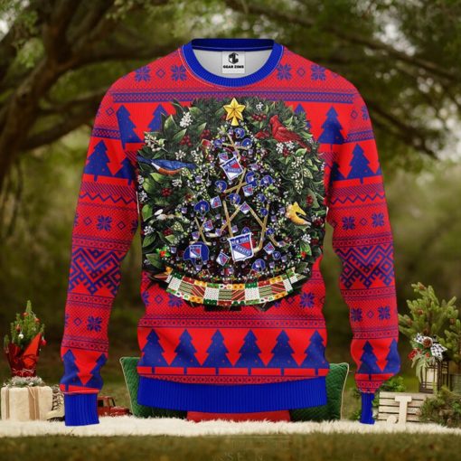 NHL New York Rangers Ugly Christmas Sweater Ball Pine Tree Christmas Unisex Sweater