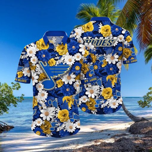 NHL St. Louis Blues Hawaiian Shirt Tropical Begonia Flower Pattern Summer Hawaiian Shirt