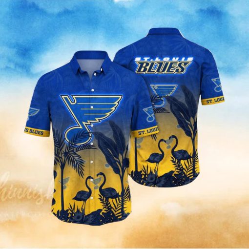 NHL St. Louis Blues Hawaiian Shirt Tropical Flamingo Pattern Summer Hawaiian Shirt