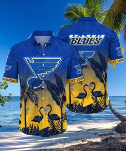 NHL St. Louis Blues Hawaiian Shirt Tropical Flamingo Pattern Summer Hawaiian Shirt