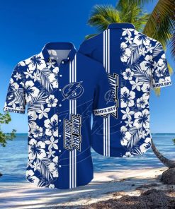 NHL Tampa Bay Lightning Hawaiian Shirt Tropical Apricot Blossom Pattern Summer Hawaiian Shirt