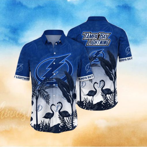 NHL Tampa Bay Lightning Hawaiian Shirt Tropical Flamingo Pattern Summer Hawaiian Shirt