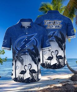 NHL Tampa Bay Lightning Hawaiian Shirt Tropical Flamingo Pattern Summer Hawaiian Shirt