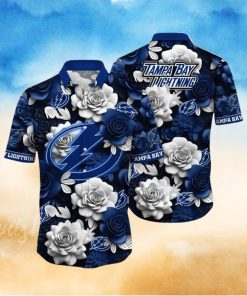 NHL Tampa Bay Lightning Hawaiian Shirt Tropical Rose Pattern Summer Hawaiian Shirt