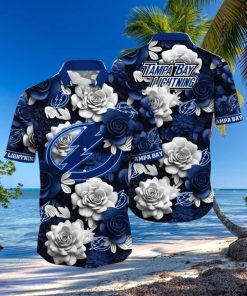 NHL Tampa Bay Lightning Hawaiian Shirt Tropical Rose Pattern Summer Hawaiian Shirt