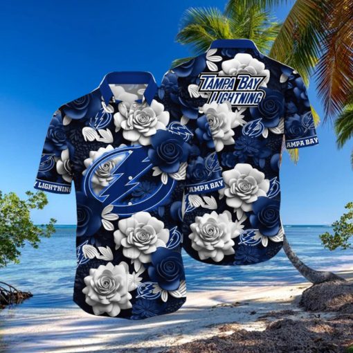 NHL Tampa Bay Lightning Hawaiian Shirt Tropical Rose Pattern Summer Hawaiian Shirt