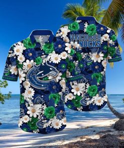 NHL Vancouver Canucks Hawaiian Shirt Tropical Begonia Flower Pattern Summer Hawaiian Shirt