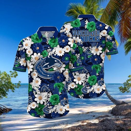 NHL Vancouver Canucks Hawaiian Shirt Tropical Begonia Flower Pattern Summer Hawaiian Shirt