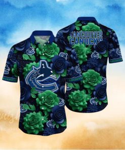 NHL Vancouver Canucks Hawaiian Shirt Tropical Rose Pattern Summer Hawaiian Shirt