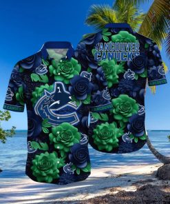 NHL Vancouver Canucks Hawaiian Shirt Tropical Rose Pattern Summer Hawaiian Shirt