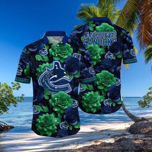 NHL Vancouver Canucks Hawaiian Shirt Tropical Rose Pattern Summer Hawaiian Shirt