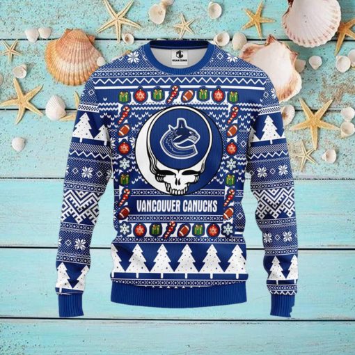 NHL Vancouver Canucks Ugly Sweater Grateful Dead Ugly Christmas Fleece Sweater