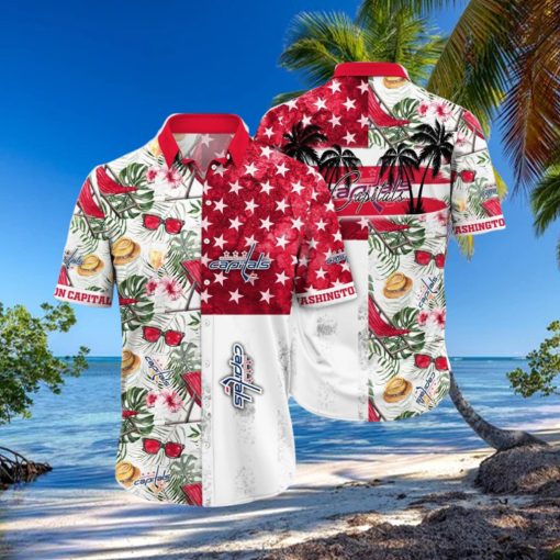 NHL Washington Capitals Hawaiian Shirt Tropical Hat And Glasses Pattern Summer Hawaiian Shirt