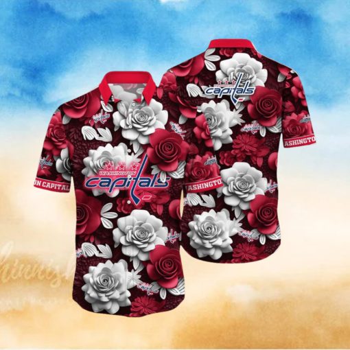 NHL Washington Capitals Hawaiian Shirt Tropical Rose Pattern Summer Hawaiian Shirt