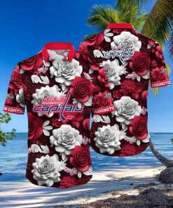 NHL Washington Capitals Hawaiian Shirt Tropical Rose Pattern Summer Hawaiian Shirt