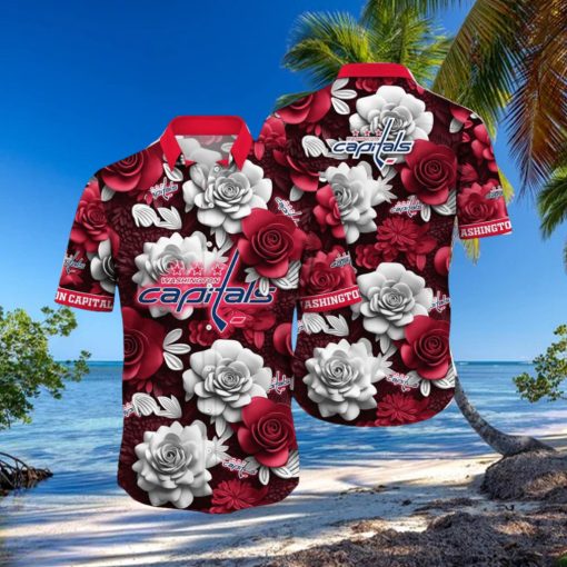 NHL Washington Capitals Hawaiian Shirt Tropical Rose Pattern Summer Hawaiian Shirt