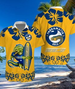 NRL Logo Parramatta Eels Big Hibiscus Hawaiian Shirt And Short Gift For Fans