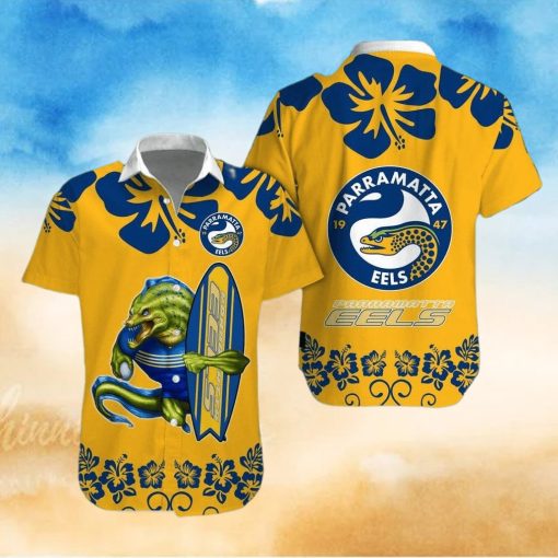 NRL Logo Parramatta Eels Big Hibiscus Hawaiian Shirt And Short Gift For Fans