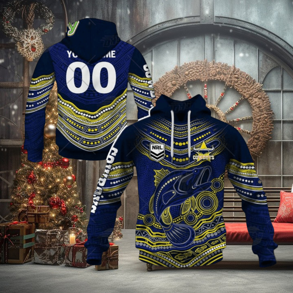 NRL North Queensland Cowboys Custom Name Number 2022 Indigenous Fishing Jersey Pullover Hoodie NRL North Queensland Cowboys Custom Name Number 2022 Indigenous Fishing Jersey Pullover Hoodie