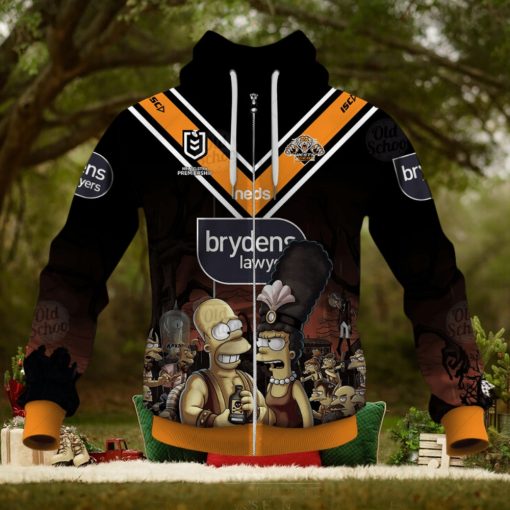 NRL Wests Tigers Custom Name Number x The Simpsons 2020 Halloween Jersey Zip Up Hoodie