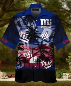 NY Giants Hawaiian Shirt Floral Print American Flag Style Hot Summer