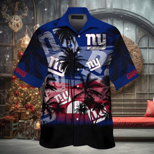 NY Giants Hawaiian Shirt Floral Print American Flag Style Hot Summer