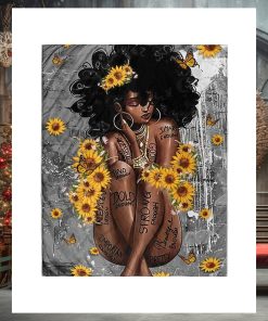 Naked Afro Queen Poster, Black Queen Sunflower Art, Black Woman Canvas