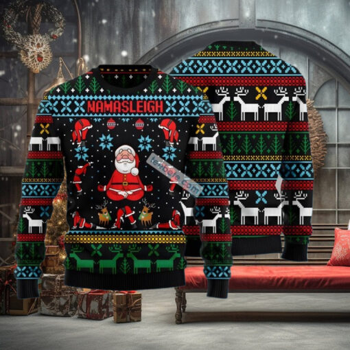 Namasleigh Santa Claus Yoga Black Plus Size Ugly Christmas Sweater
