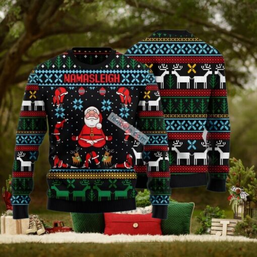 Namasleigh Santa Claus Yoga Black Plus Size Ugly Christmas Sweater