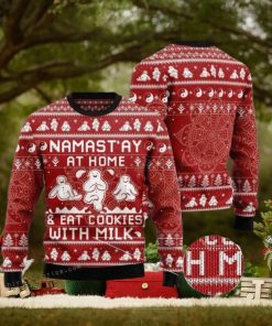 Namast’ay At Home Eat Cookies With Milk Womens Ugly Sweater