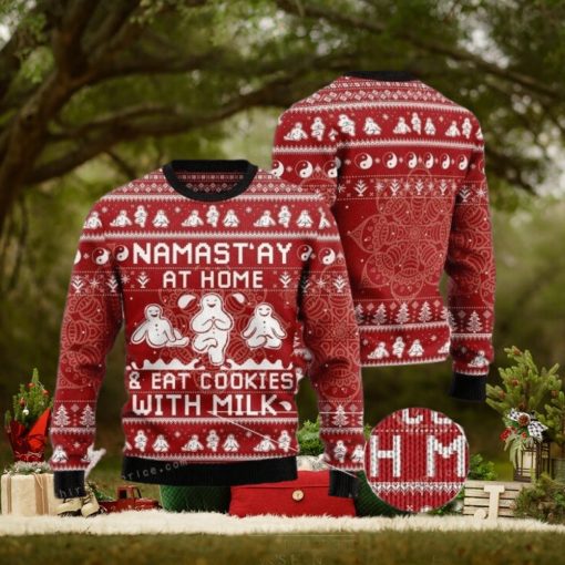 Namast’ay At Home Eat Cookies With Milk Womens Ugly Sweater