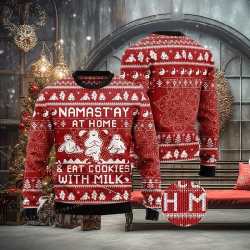 Namast’ay At Home Eat Cookies With Milk Womens Ugly Sweater