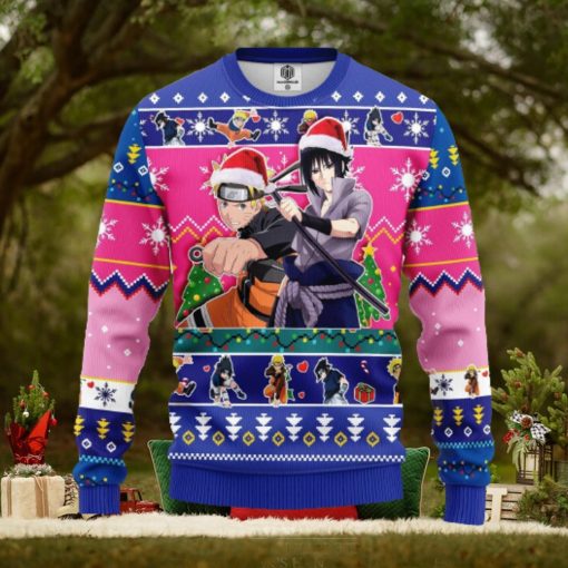 Naruto Anime Merry Xmas Gift Santa Naruto And Sasuke AOP Print Christmas Ugly Sweater For Men Women