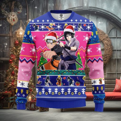 Naruto Anime Merry Xmas Gift Santa Naruto And Sasuke AOP Print Christmas Ugly Sweater For Men Women