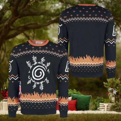 Naruto Eight Trigrams Sealing Style Orange And Black Pattern Holiday Ugly Christmas Sweater