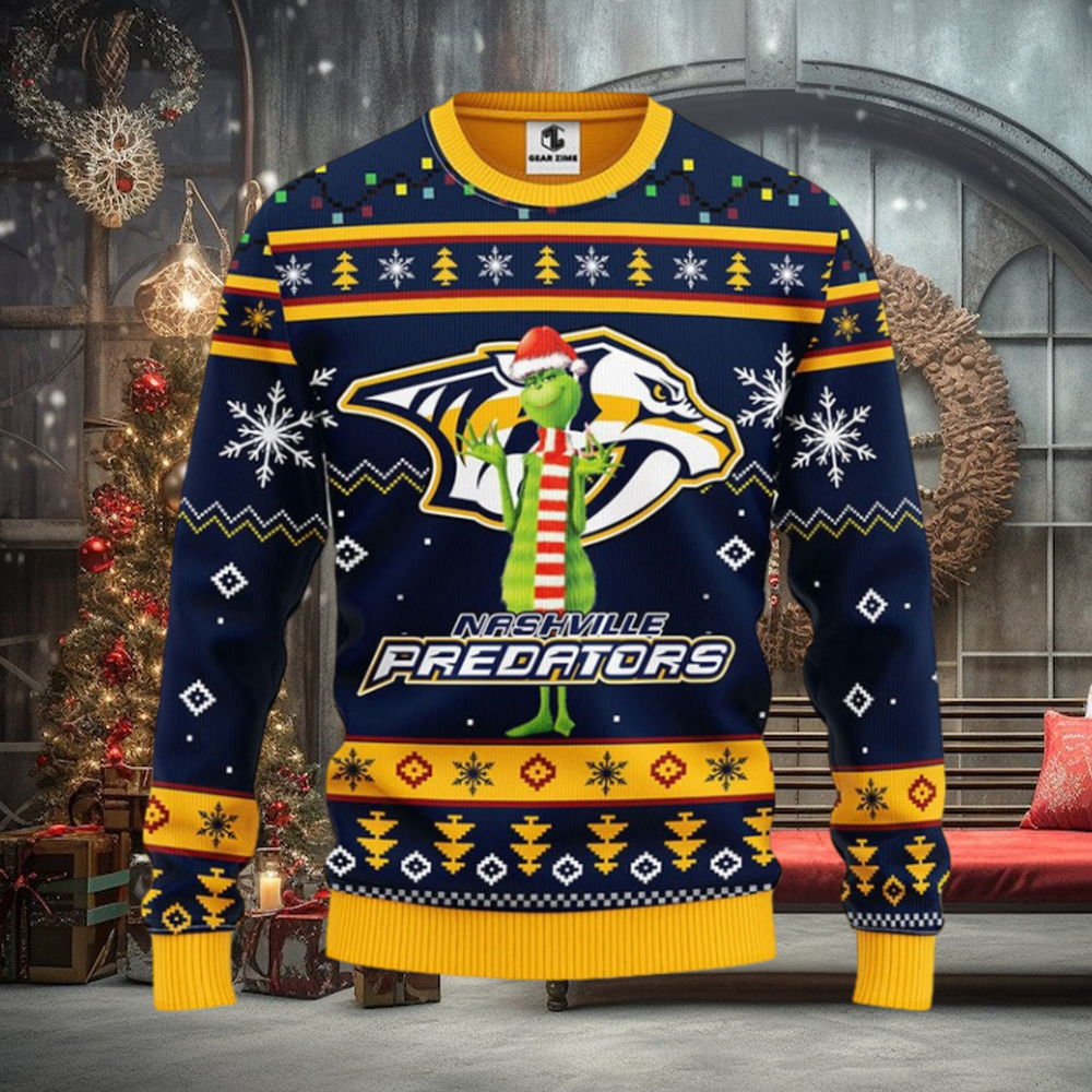 Nashville Predators Funny Grinch Christmas Ugly Sweater Nashville Predators Funny Grinch Christmas Ugly Sweater