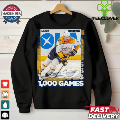 Nashville Predators Luke Schenn reaching 1,000 career NHL games Poster t hoodie, sweater, longsleeve, shirt v-neck, t-shirt