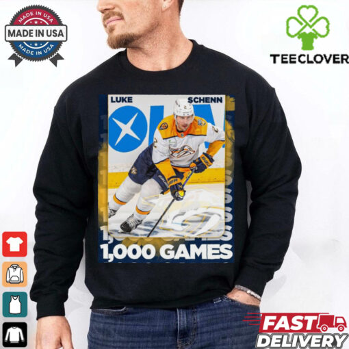 Nashville Predators Luke Schenn reaching 1,000 career NHL games Poster t hoodie, sweater, longsleeve, shirt v-neck, t-shirt