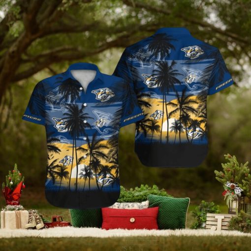 Nashville Predators Short Sleeve Button Up Tropical Shirt Hawaiian Shirt