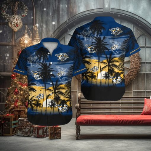 Nashville Predators Short Sleeve Button Up Tropical Shirt Hawaiian Shirt