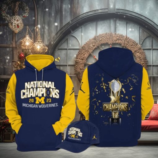 National Champions 2023 Michigan Wolverines Football Cup Blue Design 3D Hoodie