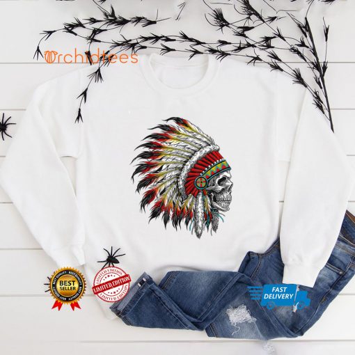 _Native American Indian Chief Skull Motorcycle Headdress _ T Shirt