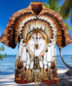 Native American Wolf Feather Headdress Edition Hawaiian 3D Hawaii Shirts