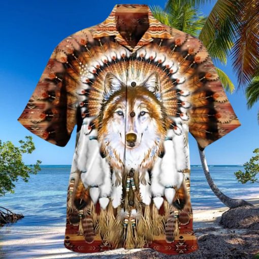 Native American Wolf Feather Headdress Edition Hawaiian 3D Hawaii Shirts