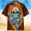 Native Skull Blue Feather Brown Hawaiian Shirt