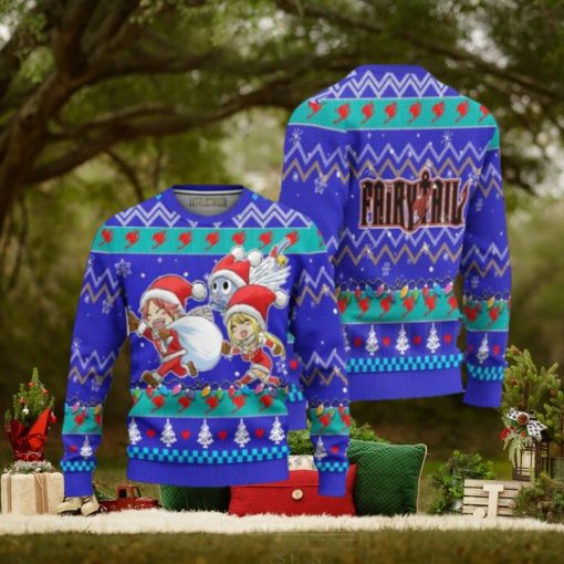 Natsu x Lucy x Happy Anime Ugly Christmas Sweater Custom Fairy Tail Xmas Gift
