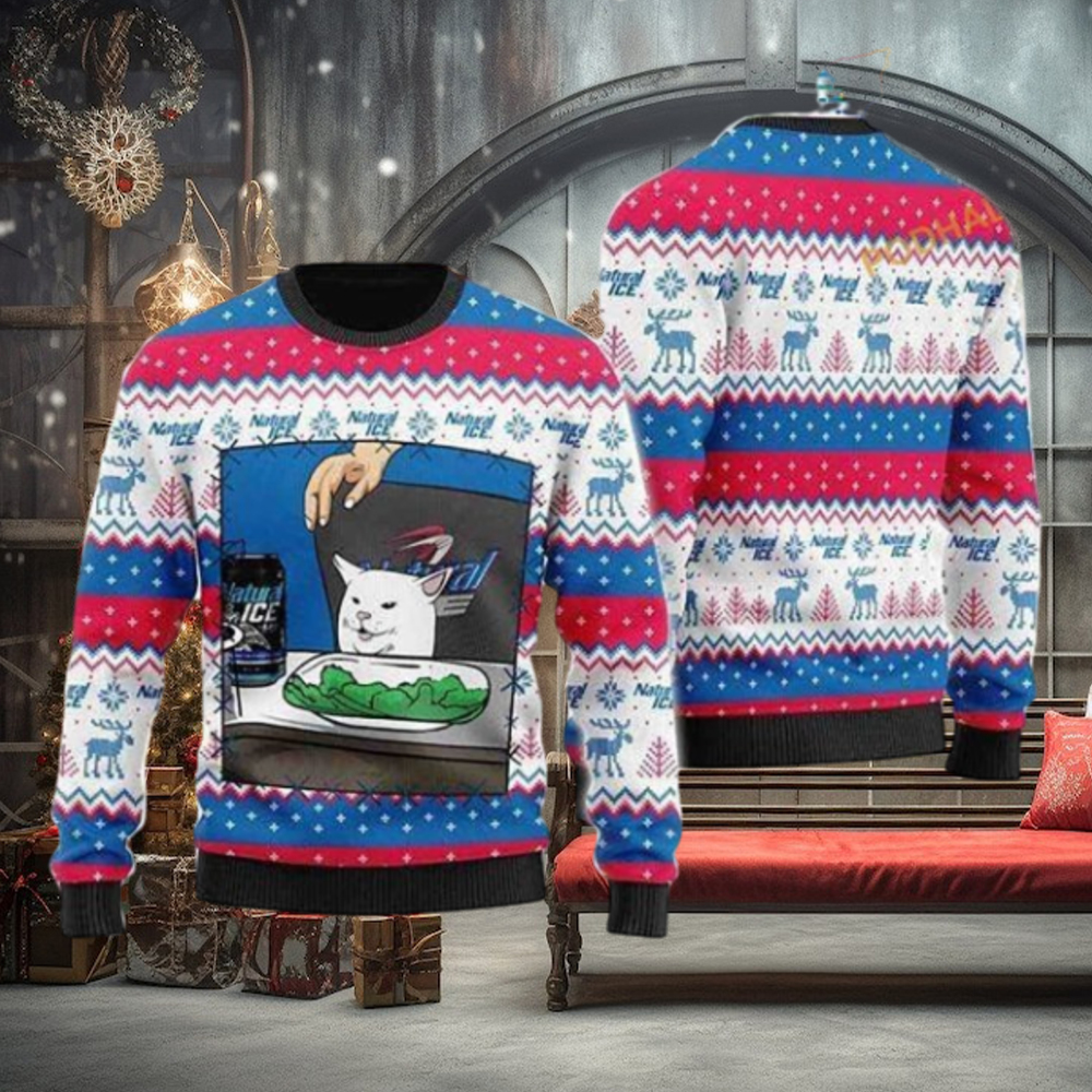 Natural Ice Beer Cat Meme Christmas 3D Naughty Christmas Sweater Natural Ice Beer Cat Meme Christmas 3D Naughty Christmas Sweater