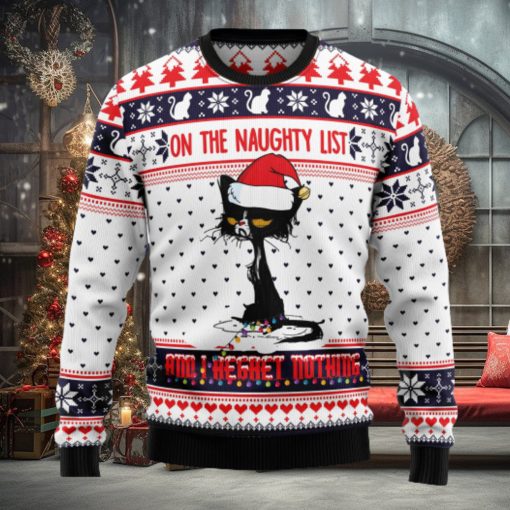 Naughty List Cat Meow Ugly Christmas Sweater Thankgiving Gift Men Women