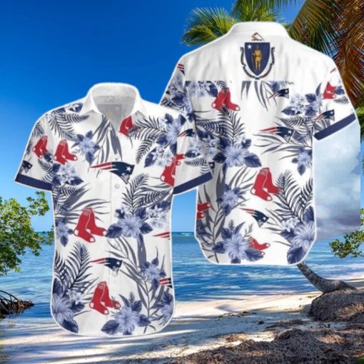 Navy Hibiscus Flowers Boston Red Sox Hawaiian Shirt