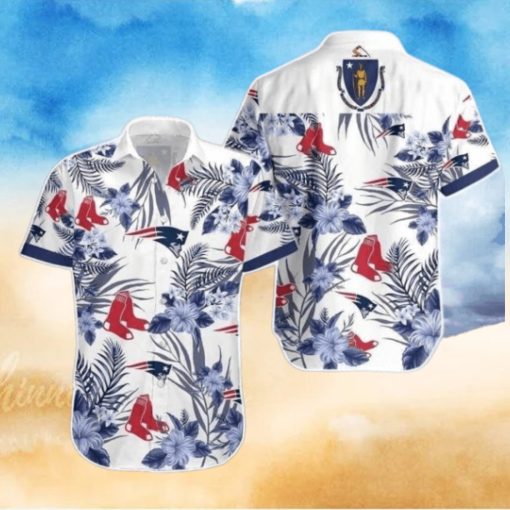 Navy Hibiscus Flowers Boston Red Sox Hawaiian Shirt